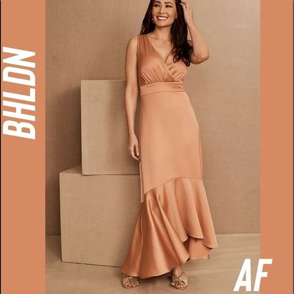 BHLDN FAIRBANKS SATIN DRESS MAXI NEW NWT SIZE 14 IN CLAY - Picture 1 of 6